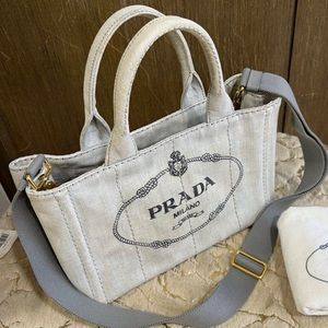 Grey Mini Prada Canapa Tote Bag with Strap